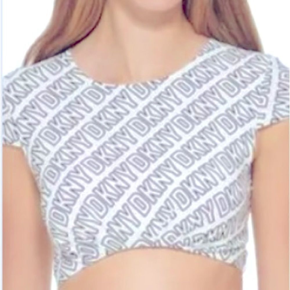 🛍️DKNY Women’s Logo soft white cropped Print Bikini swim Top , one piece XL 💥 - Picture 1 of 8